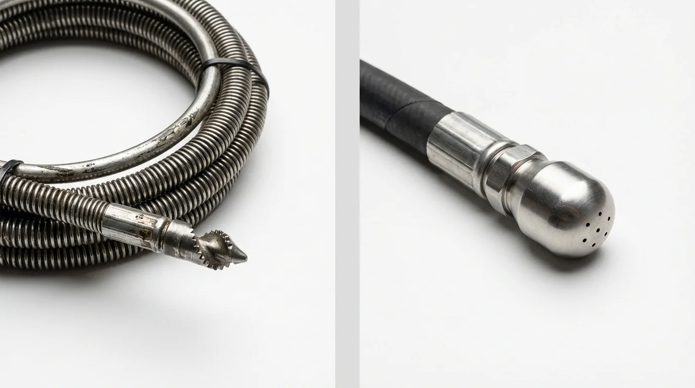 Drain snake cable and hydro jetting nozzle used for drain cleaning in Sheridan, IN