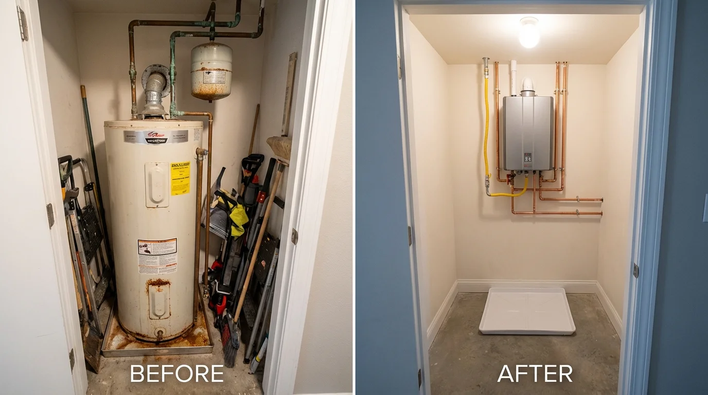 Tank water heater versus wall-mounted tankless unit comparison for Sheridan, IN homeowners